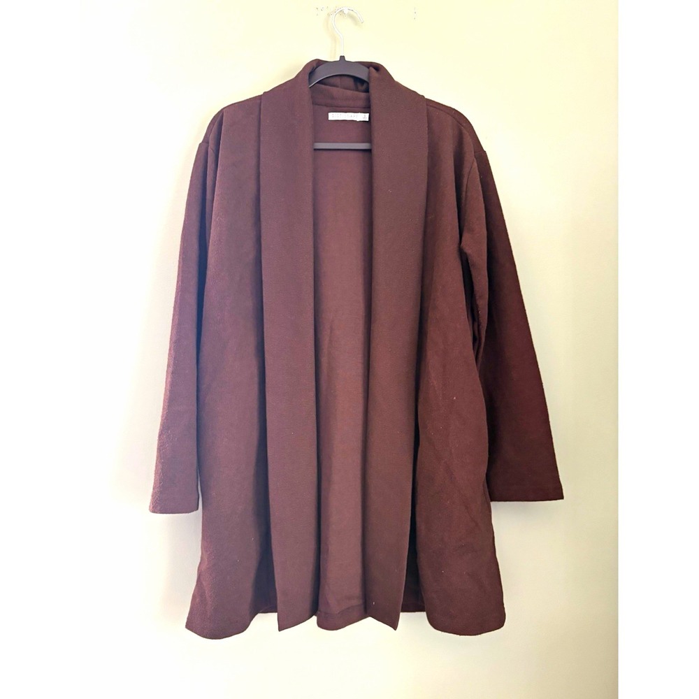 Dictionary Brown Solid Knit Collared Long Sleeve Open Front Cardigan Sweater S